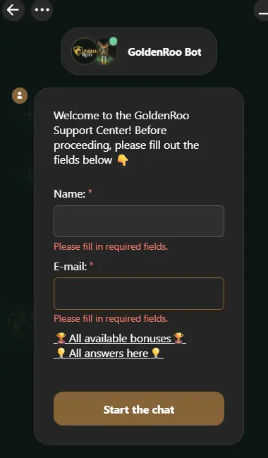 Golden Roo Account support